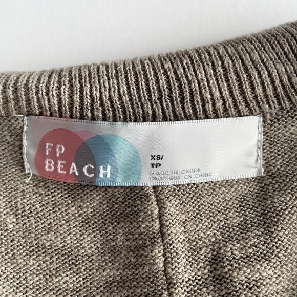 Free People Beach Cotton Linen Blend Duster Cardigan XS Belted Tan - Picture 5 of 16